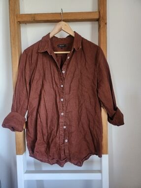 Quince 100% European Linen Long Sleeve Shirt - Size Large Brown
